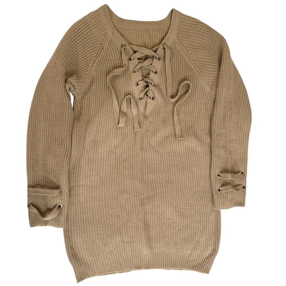Tan lace up oversized sweater